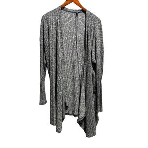 Gray Ribbed Open Front Cardigan
